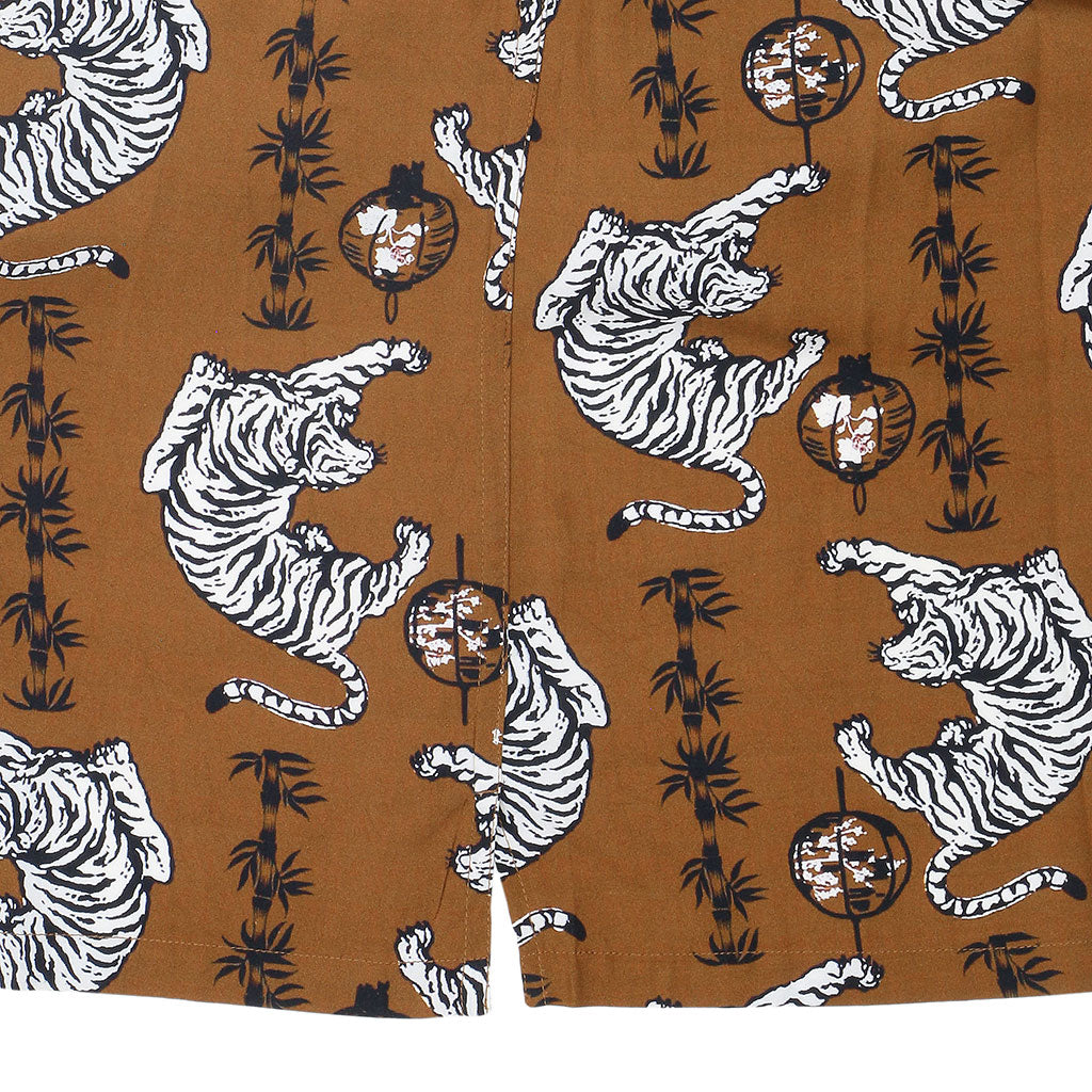 TROPICALI Short Sleeve 1-Pocket Flat Collar Hawaiian Shirt - Brown Tiger