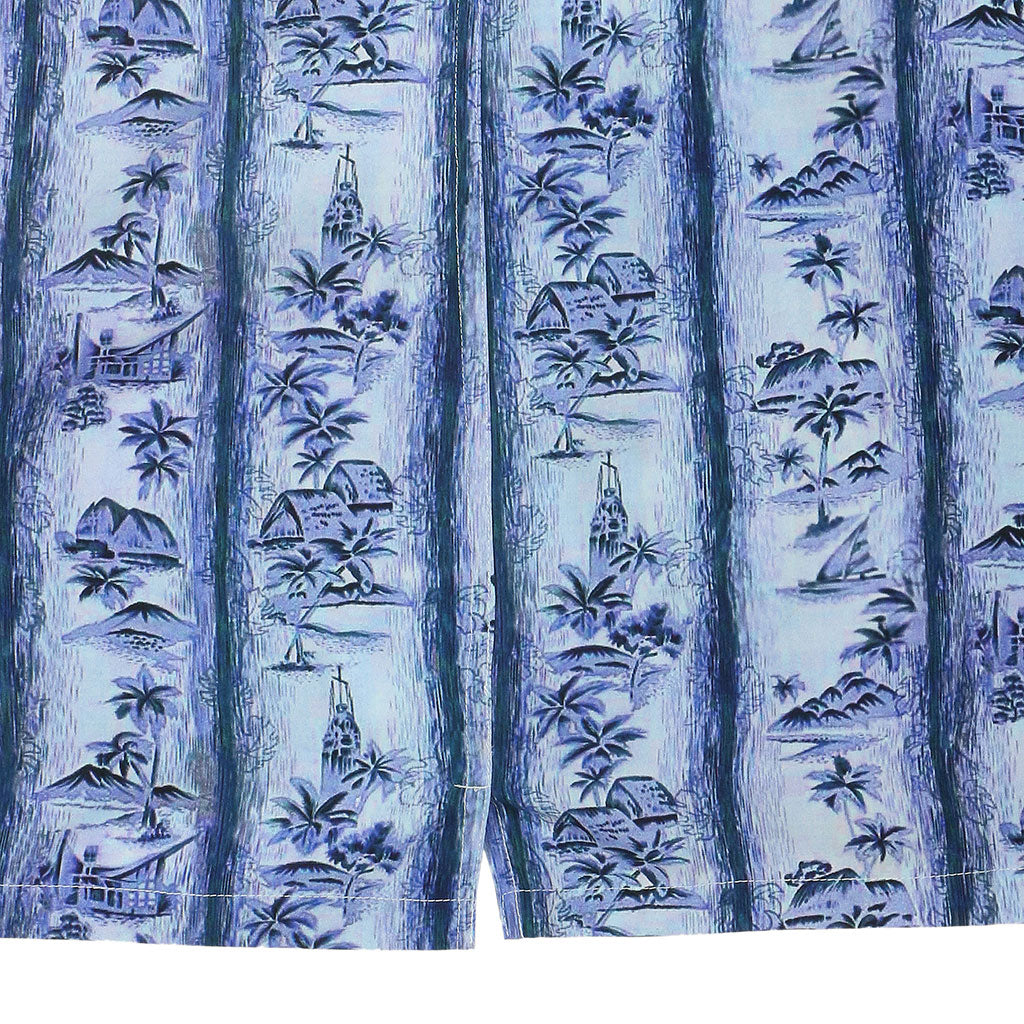 TROPICALI Short Sleeve 1-Pocket Flat Collar Hawaiian Shirt - Blue Huts