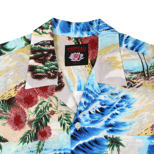 TROPICALI Short Sleeve 1-Pocket Flat Collar Hawaiian Shirt - Tan Coast