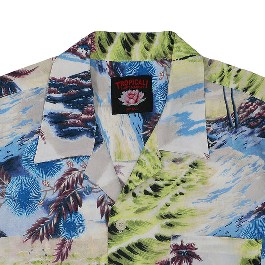 TROPICALI Short Sleeve 1-Pocket Flat Collar Hawaiian Shirt - Blue Coast