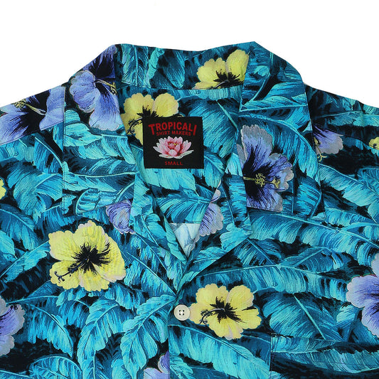 TROPICALI Short Sleeve 1-Pocket Flat Collar Hawaiian Shirt - New Flower Blue
