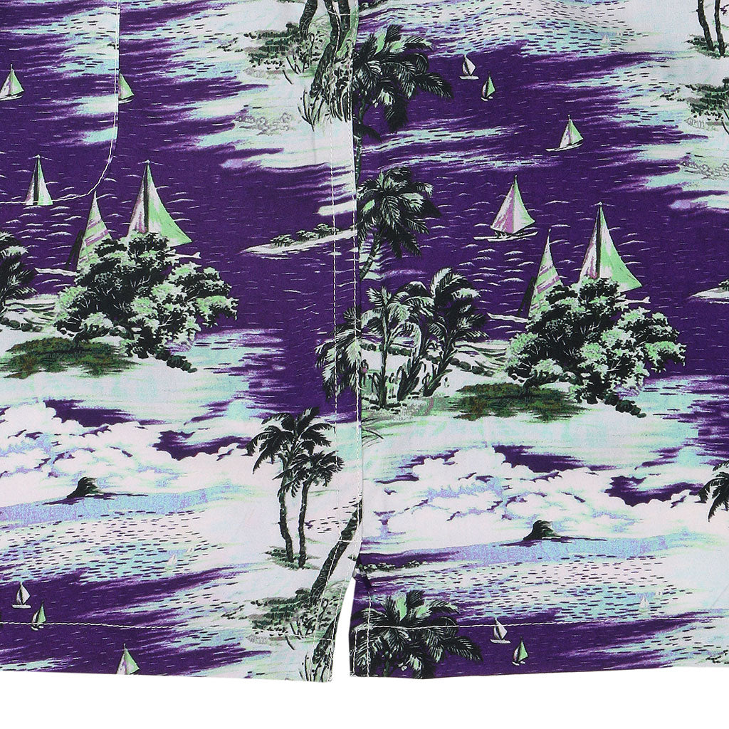 TROPICALI Womens Short Sleeve Cropped Hawaiian Shirt - Purple Boats