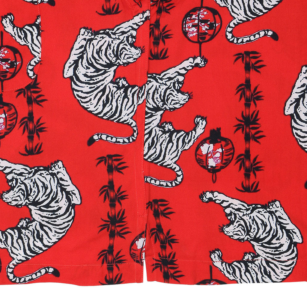 TROPICALI Womens Short Sleeve Cropped Hawaiian Shirt - Red Tiger