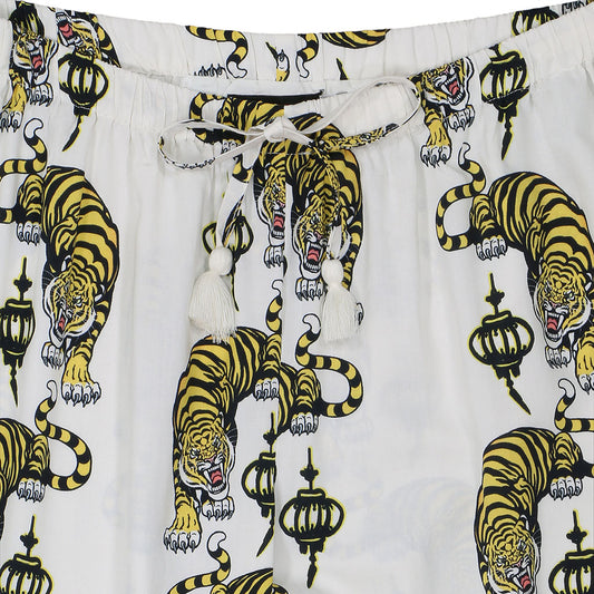 TROPICALI Womens Hawaiian Pants - White/Yellow Tiger