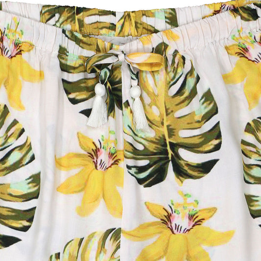 TROPICALI Womens Hawaiian Pants - Yellow Leaf & Flower