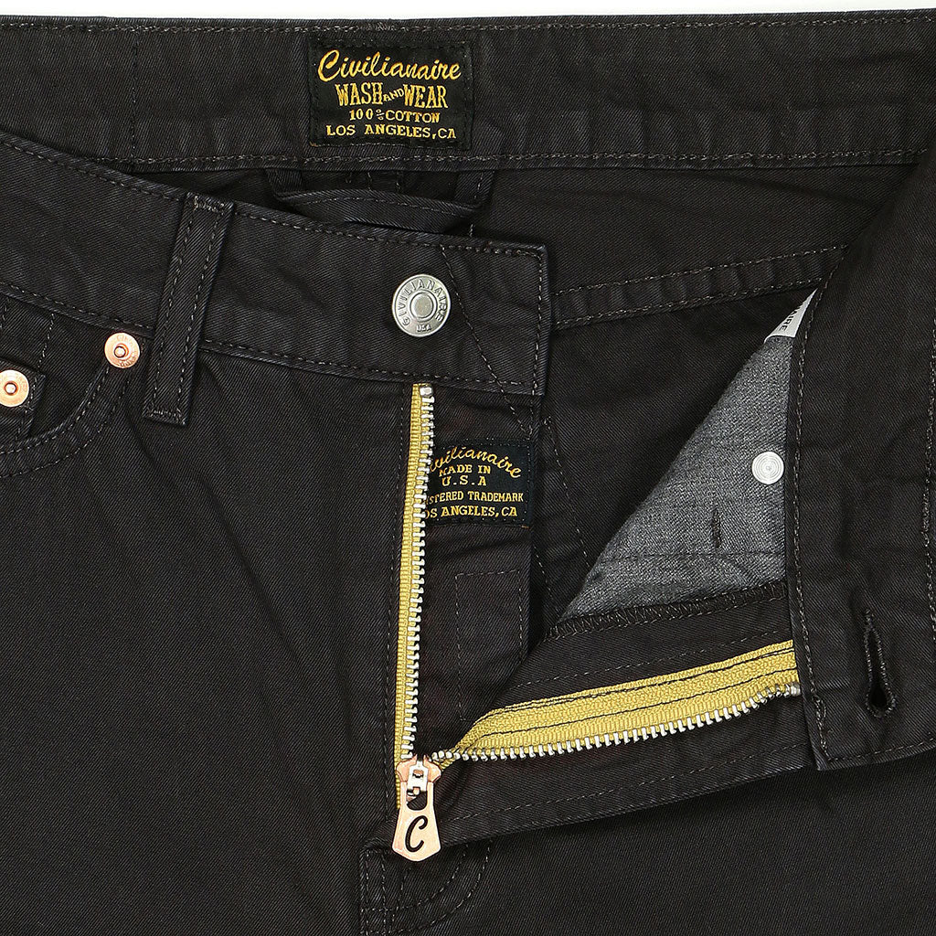 5-Pocket High Rise Wide Twill Pants - Black Coal