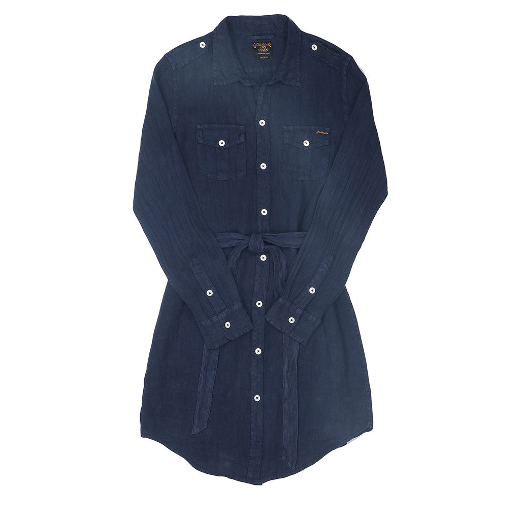 Women's Long Sleeve Officer Linen Shirt Dress: Dark Slate Blue Civilianaire Women's Long Sleeve Officer Linen Shirt Dress: Dark Slate Blue Civilianaire