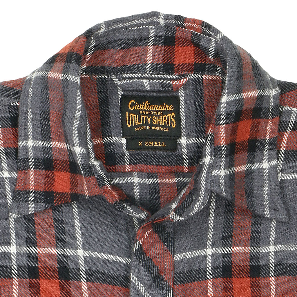 Long Sleeve Women's Boyfriend 2 Notch Flap Pocket Shirt / JAPANESE COTTON Flannel - Gray/Orange