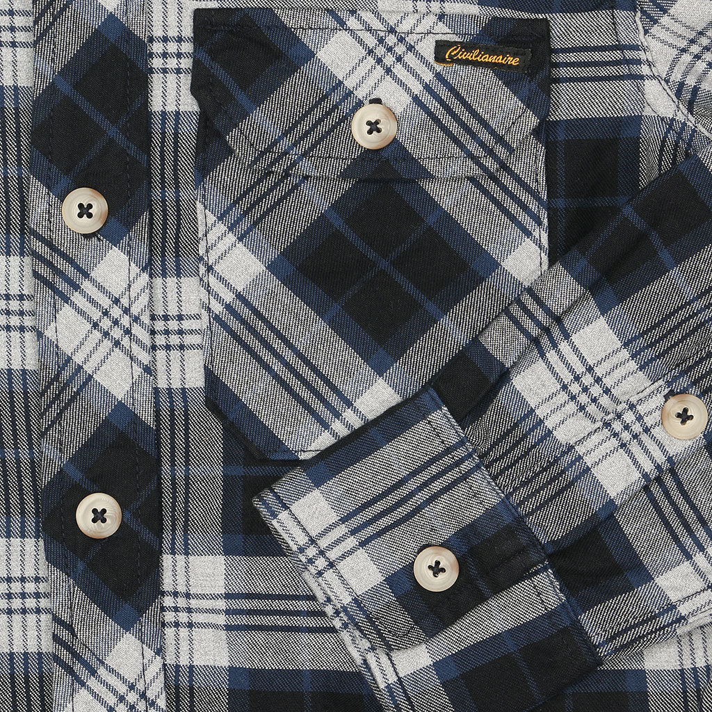 Long Sleeve Women's Boyfriend 2 Notch Flap Pocket Shirt / JAPANESE COTTON Flannel - Blue/White
