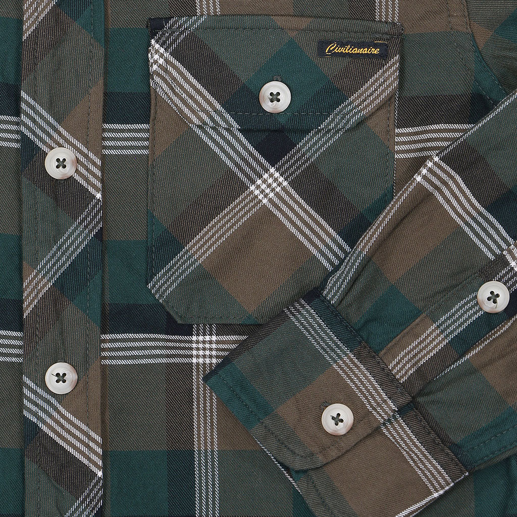 Long Sleeve Women's Boyfriend 2 Notch Flap Pocket Shirt / JAPANESE COTTON Flannel - Green/Black