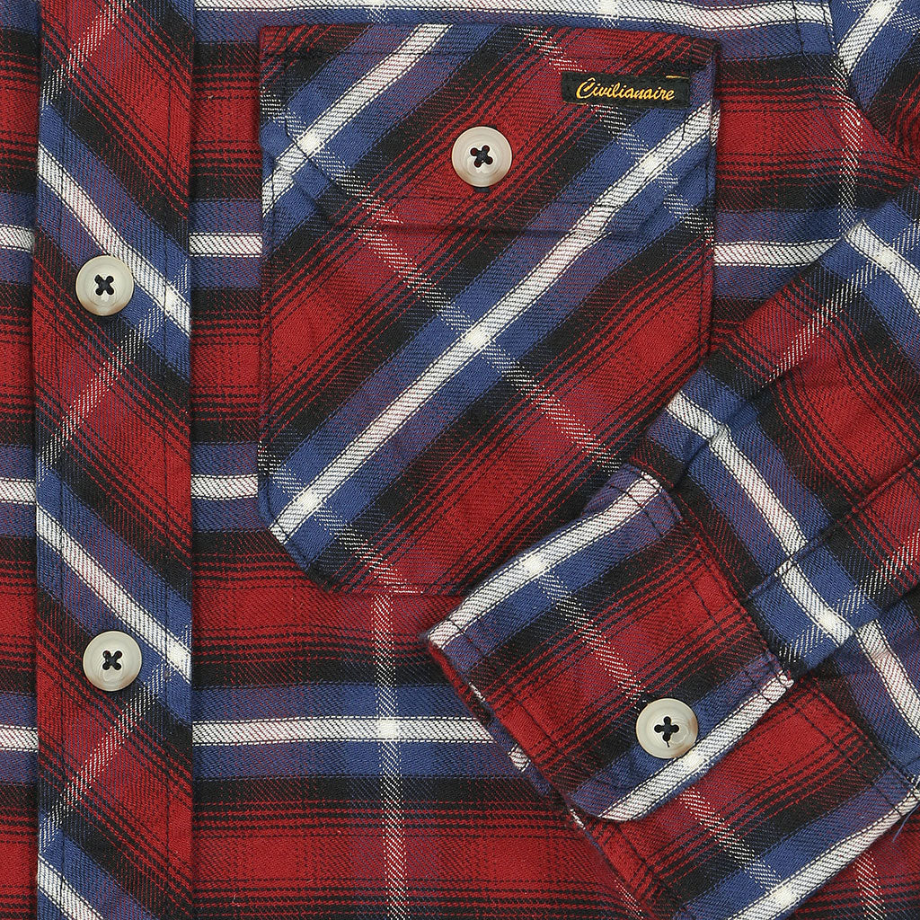 Long Sleeve Women's Boyfriend 2 Notch Flap Pocket Shirt / JAPANESE COTTON Flannel - Blue/Red
