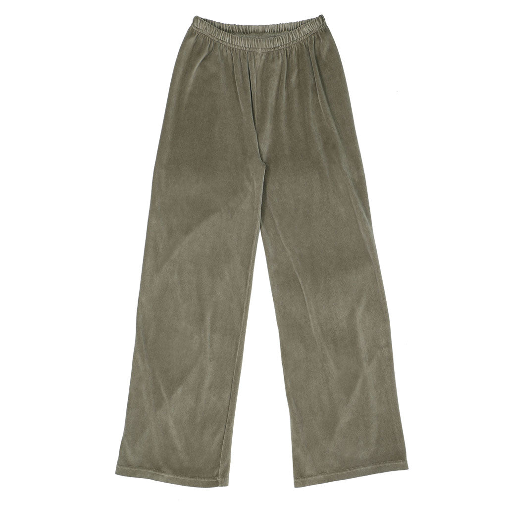 "SIENA Bell Bottom" 30" Inseam Velour Sweatpants - Pale Olive