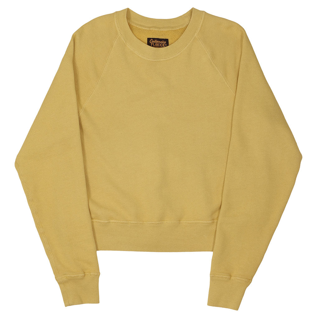 Long Sleeve Cropped  Raglan Crewneck Fleece Sweat Shirt - Dijon