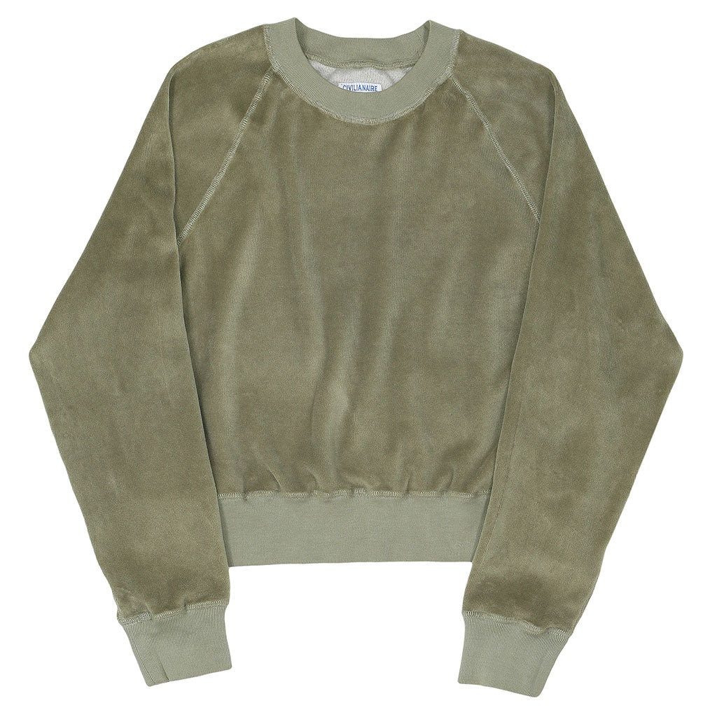 Long Sleeve Cropped Velour Raglan Crewneck - Biskra