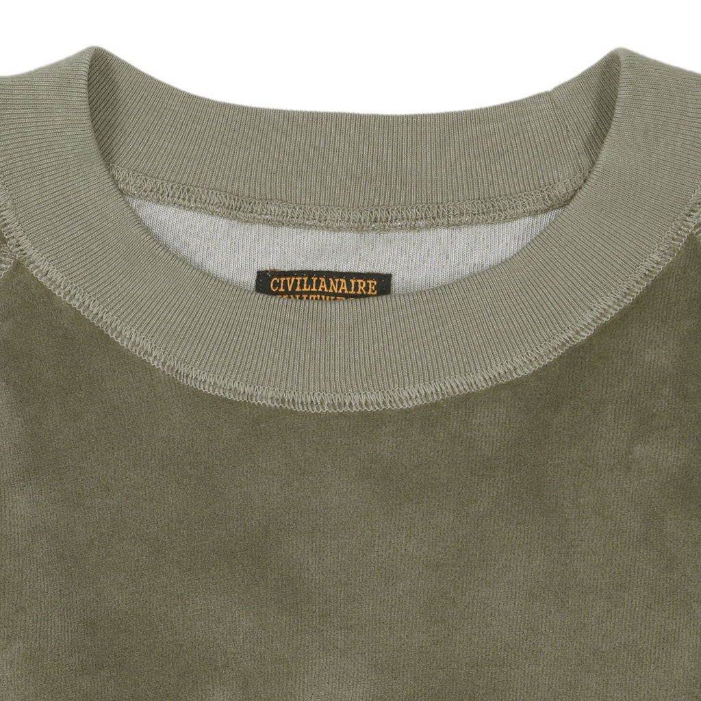 Long Sleeve Cropped Velour Raglan Crewneck - Pale Olive