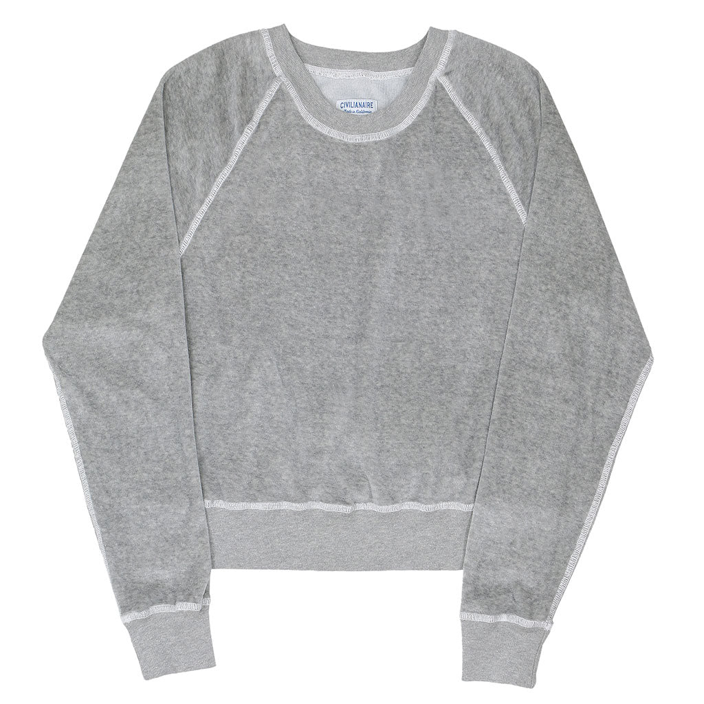 Long Sleeve Cropped Velour Raglan Crewneck - Heather Grey