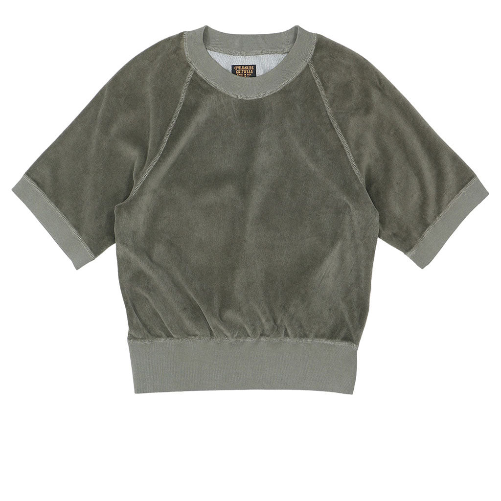 Short Sleeve Cropped Velour Raglan Crewneck - Pale Olive