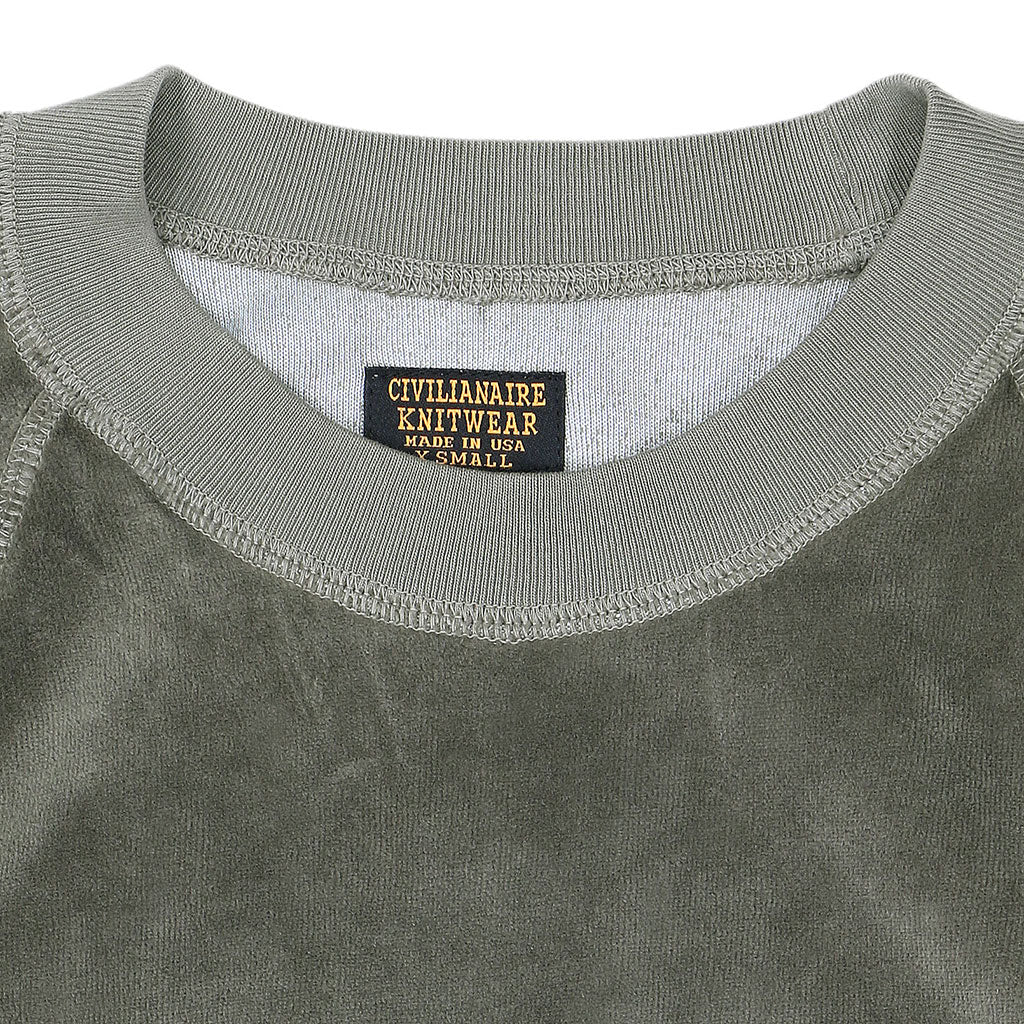 Short Sleeve Cropped Velour Raglan Crewneck - Pale Olive