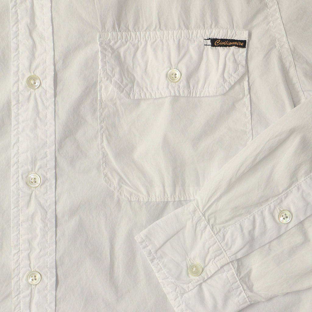 Long Sleeve 2 Pocket Notch Flap Shirt Poplin - White