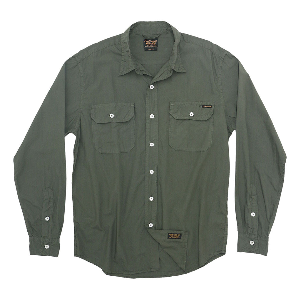 Long Sleeve 2 Pocket Notch Flap Shirt Poplin - Olive Khaki