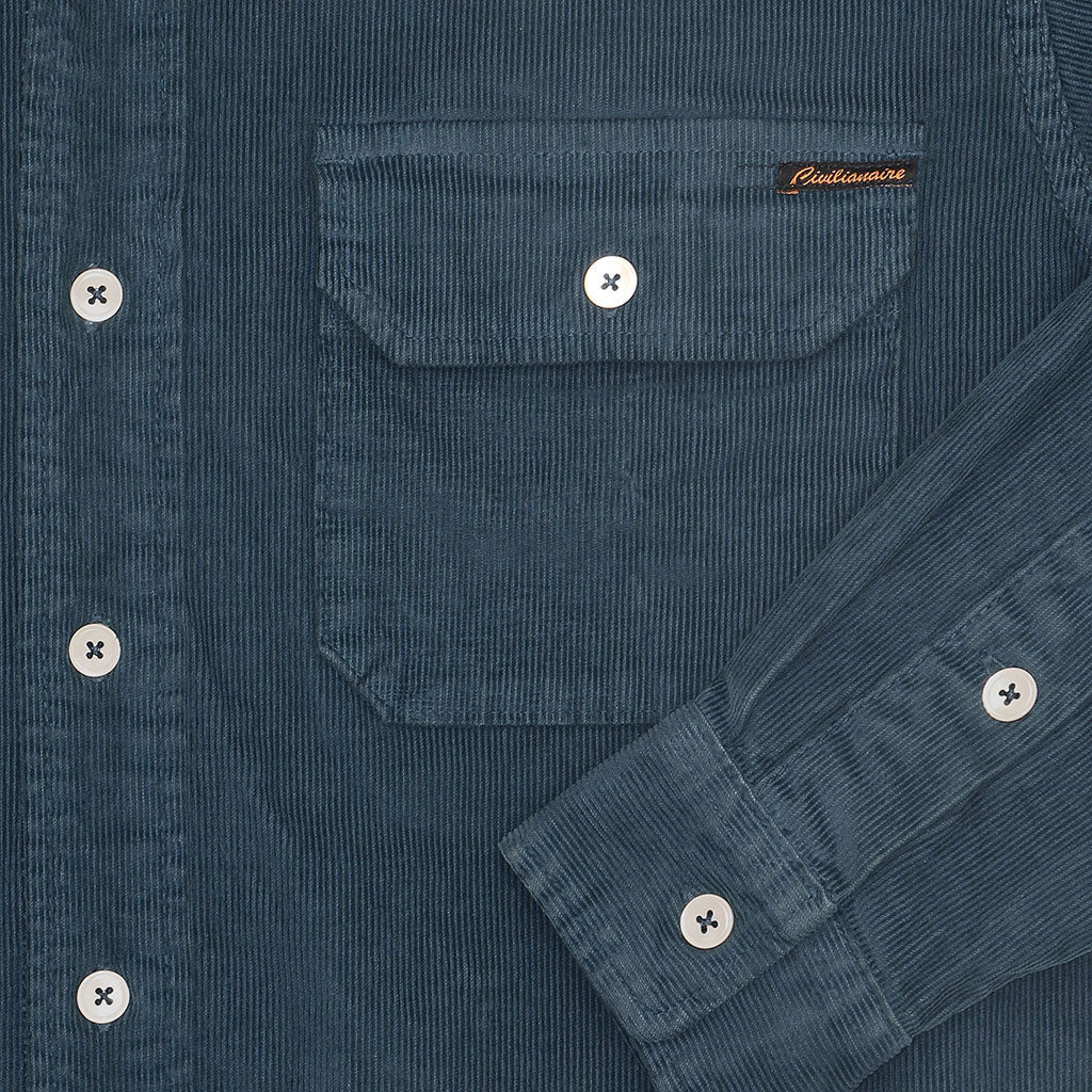 Long Sleeve Notch Flap Shirt Heavyweight Corduroy - SF BLUE