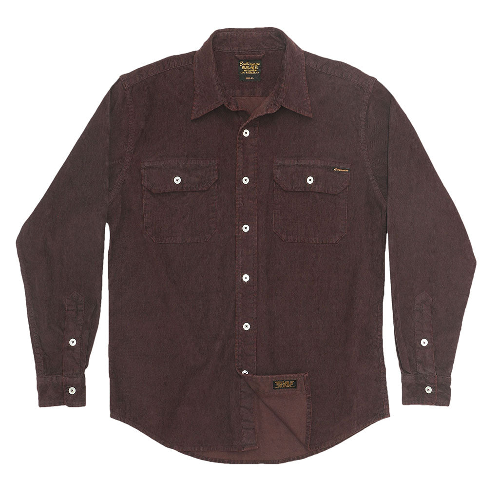 Long Sleeve Notch Flap Shirt Heavyweight Corduroy - DK BURGUNDY