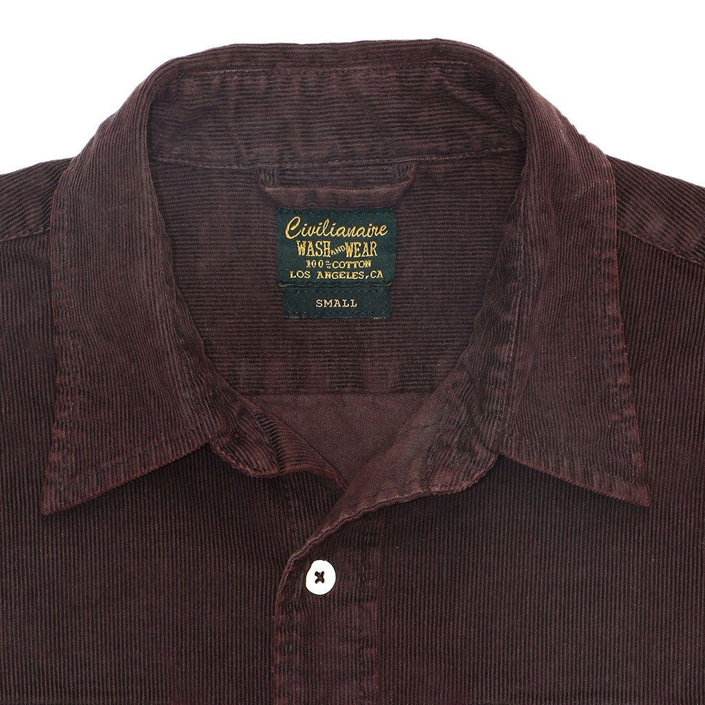 Long Sleeve Notch Flap Shirt Heavyweight Corduroy - DK BURGUNDY