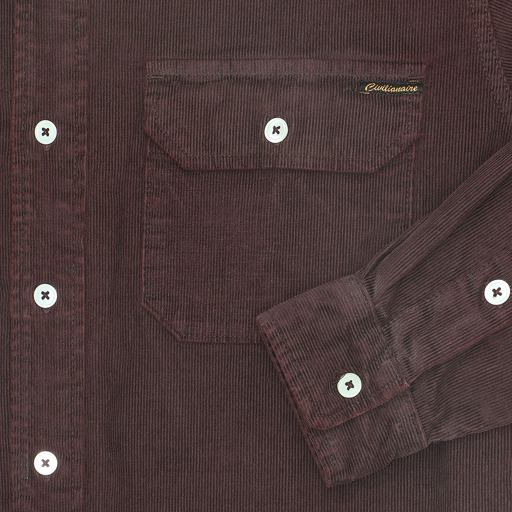 Long Sleeve Notch Flap Shirt Heavyweight Corduroy - DK BURGUNDY