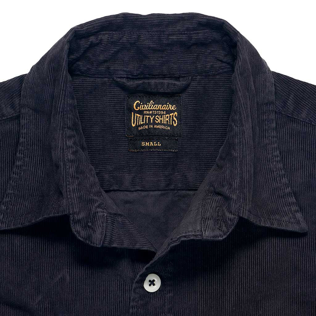 Long Sleeve E- Notch Flap Shirt Light Weight Corduroy - Deep Charcoal