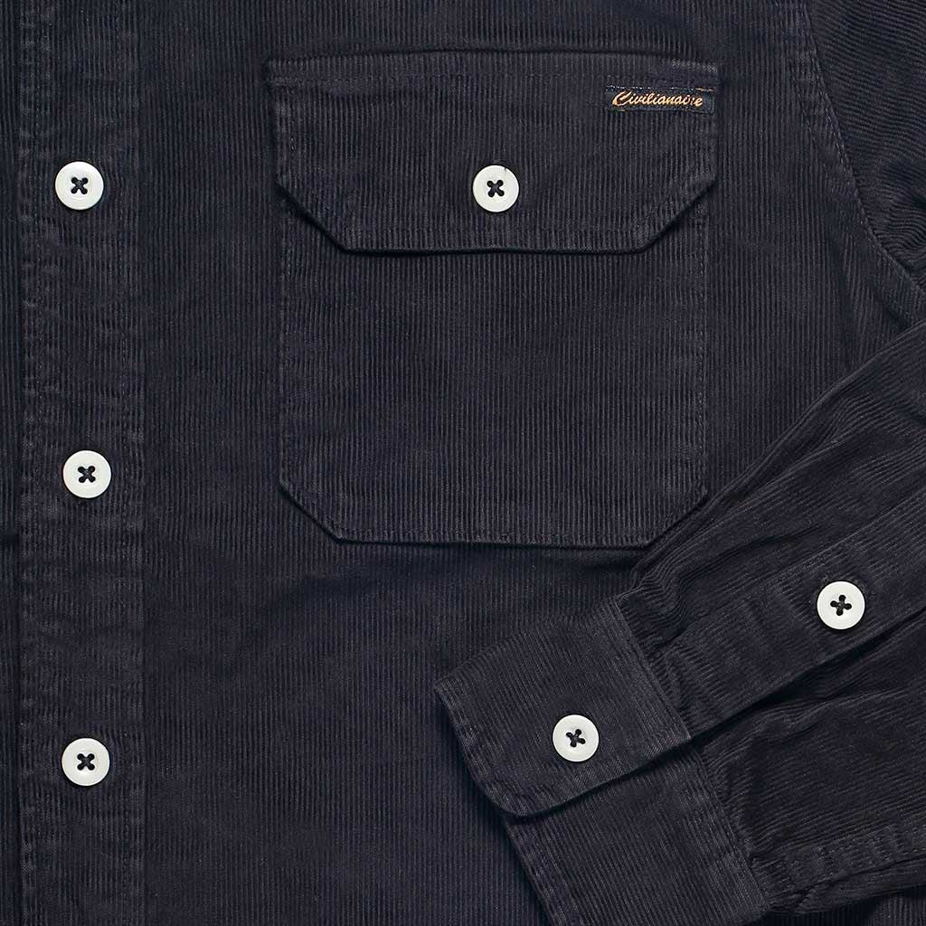 Long Sleeve E- Notch Flap Shirt Light Weight Corduroy - Deep Charcoal