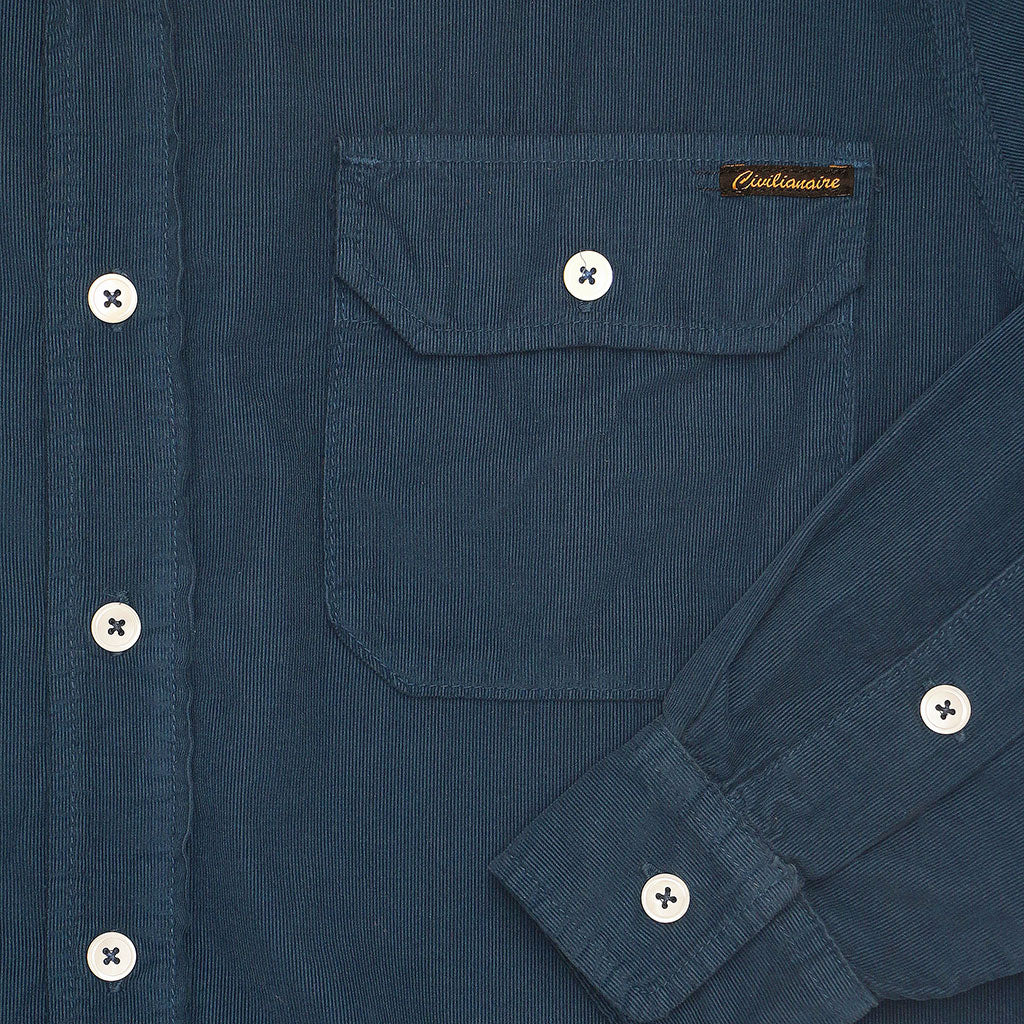 Long Sleeve Notch Flap Shirt 28-Wale Light Weight Corduroy - Dark Slate Blue