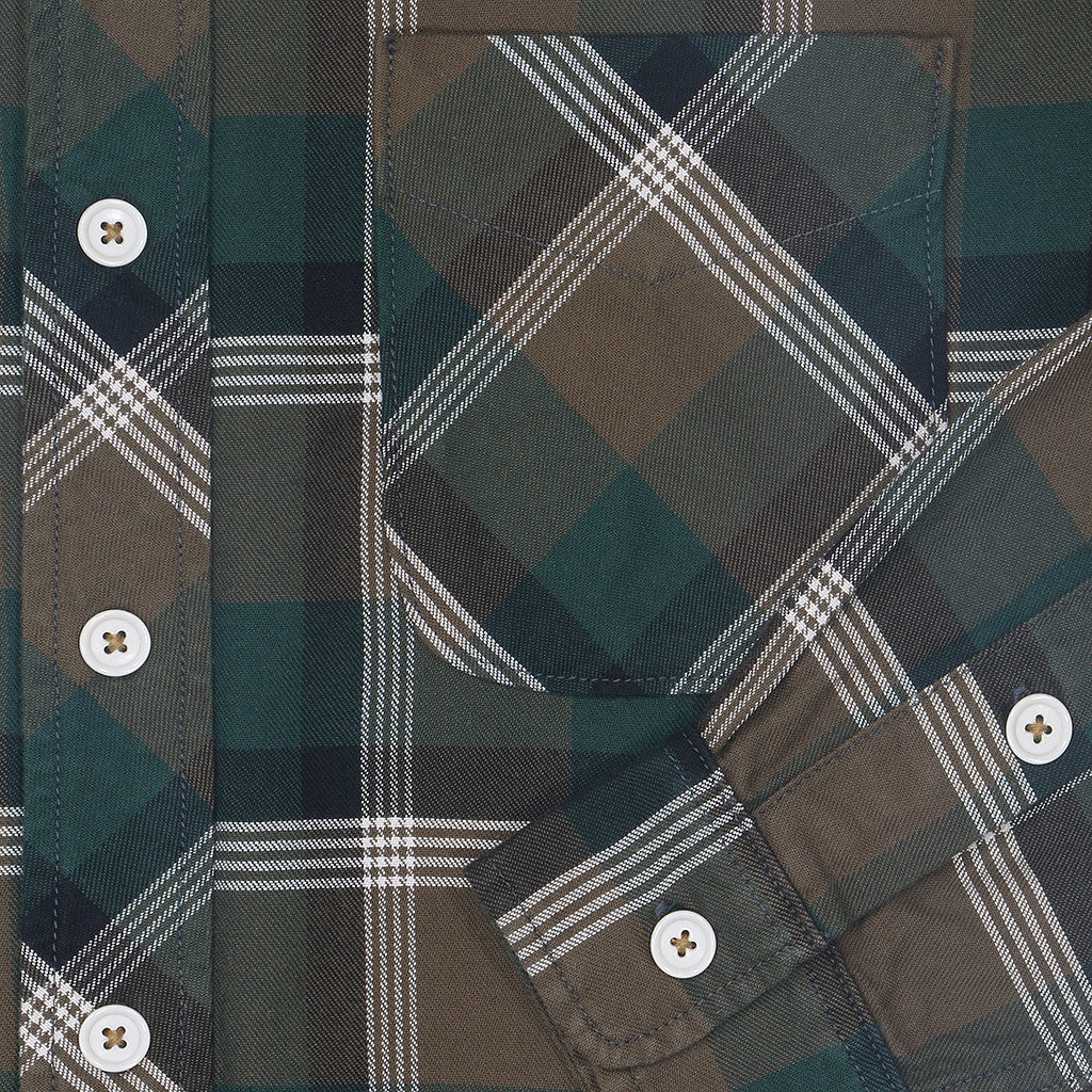 Long Sleeve 1 Pocket Shirt / Japanese Flannel - Green/Black