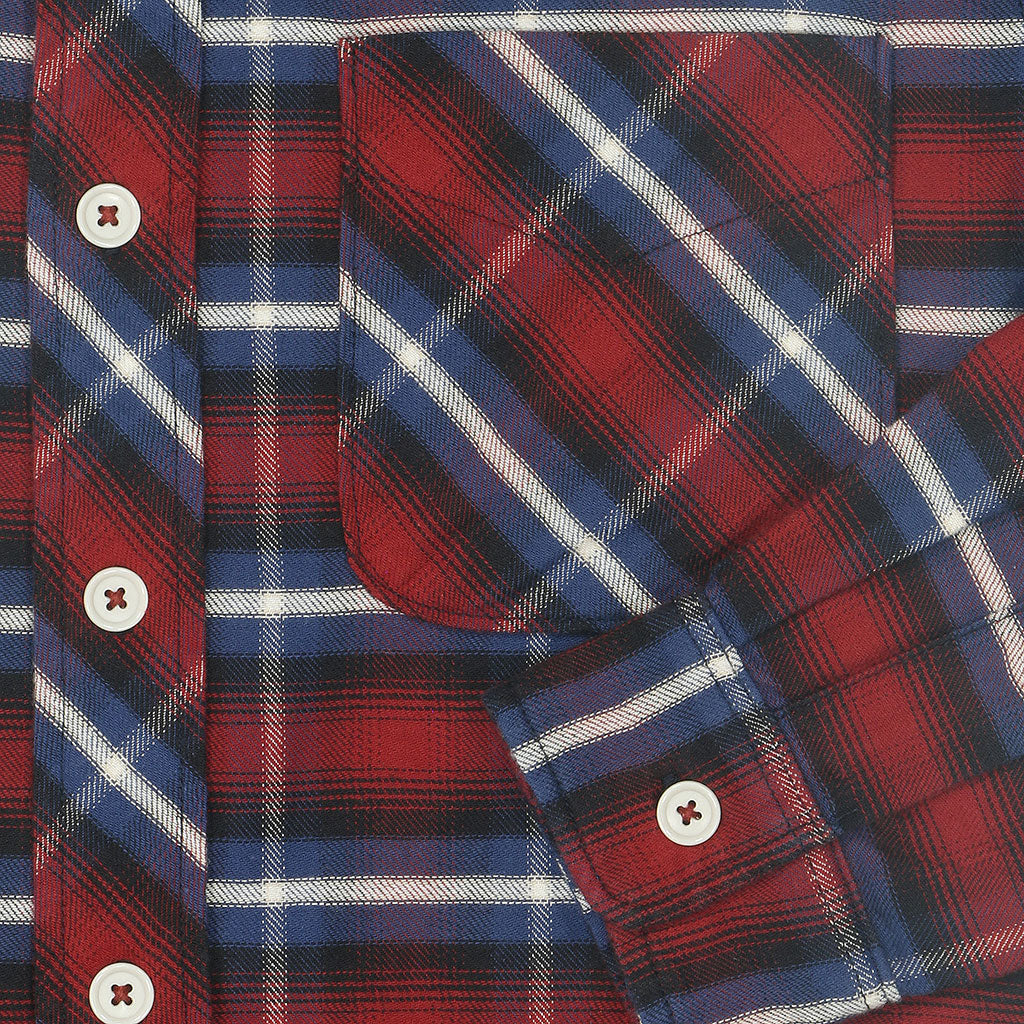 Long Sleeve 1 Pocket Shirt / Japanese Flannel - Red/Blue
