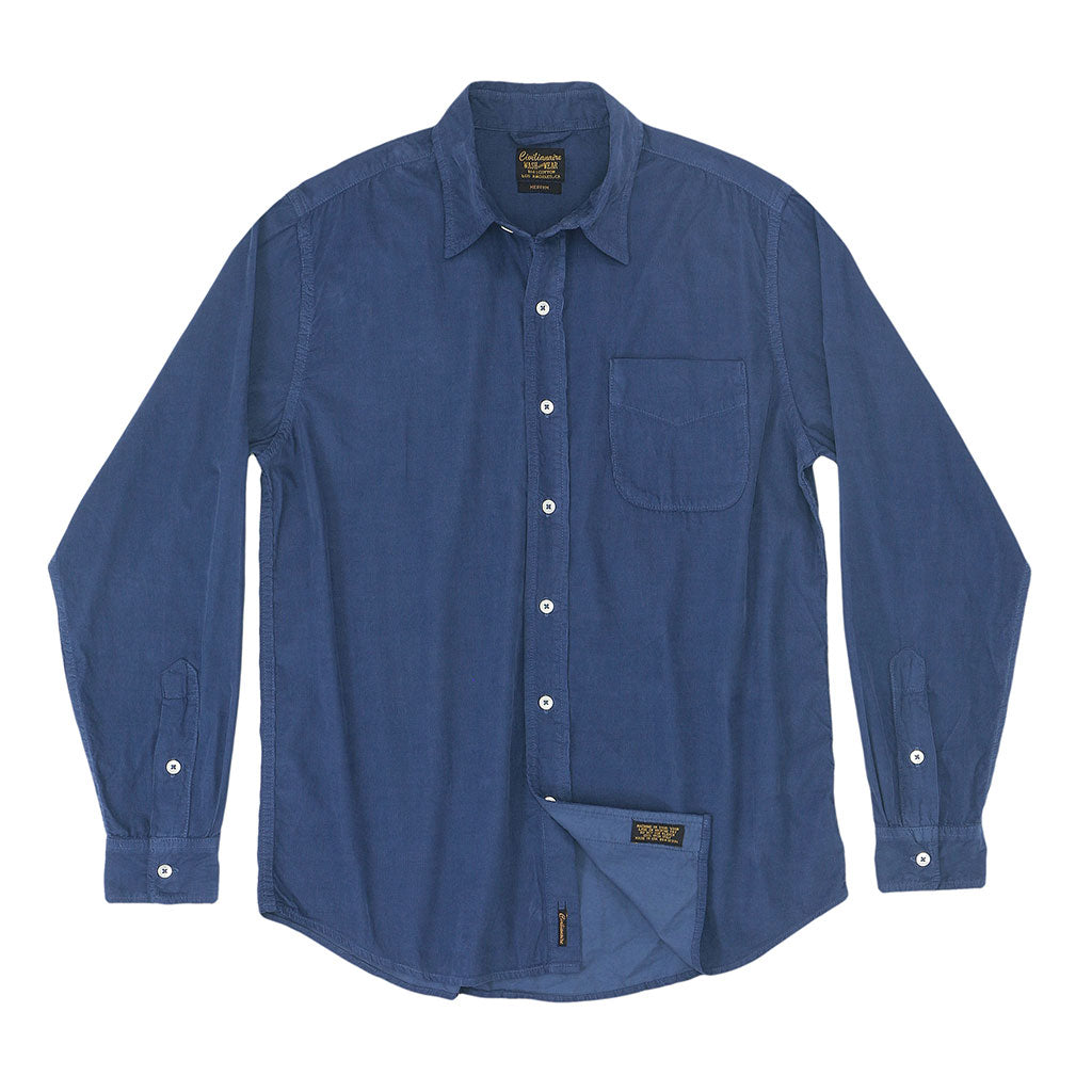 Long Sleeve Single Pocket Shirt 28-Wale Light Weight Corduroy - Sea Blue