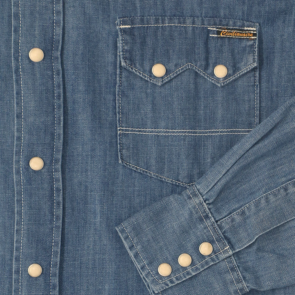 Long Sleeve Sawtooth Pocket 6.5 Denim Western Shirt - Dark Wash