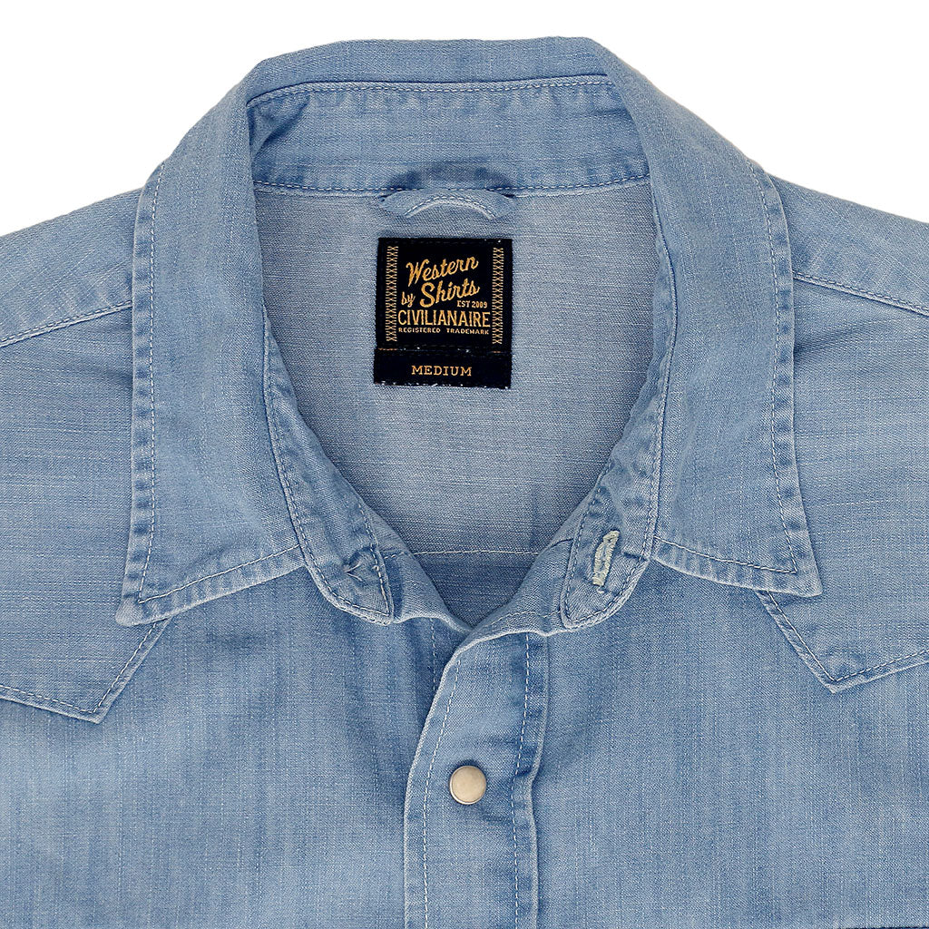 Long Sleeve Sawtooth Pocket 6.5 Denim Western Shirt - Light Stone Wash