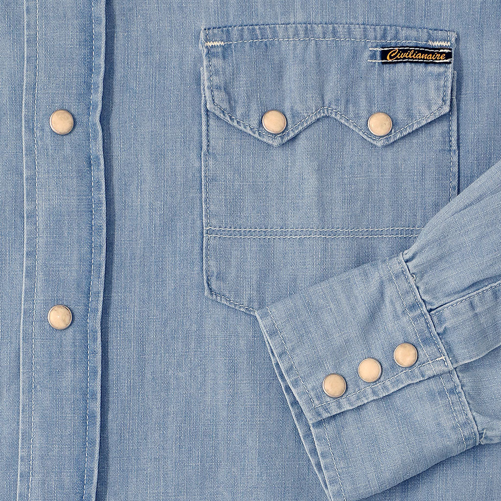 Long Sleeve Sawtooth Pocket 6.5 Denim Western Shirt - Light Stone Wash
