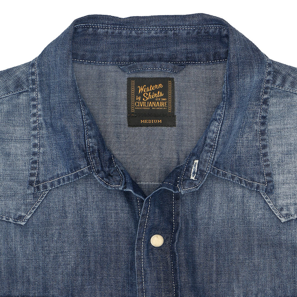 Long Sleeve Sawtooth Pocket 6.5 Denim Western Shirt - SB Dark Indigo