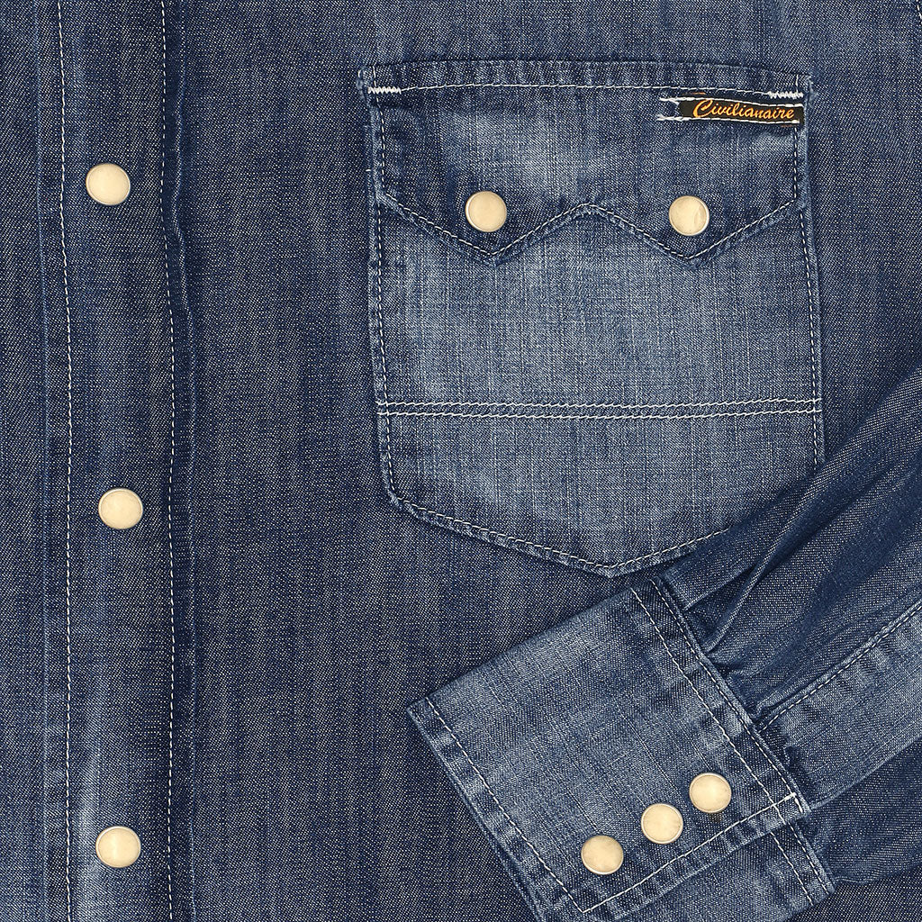Long Sleeve Sawtooth Pocket 6.5 Denim Western Shirt - SB Dark Indigo