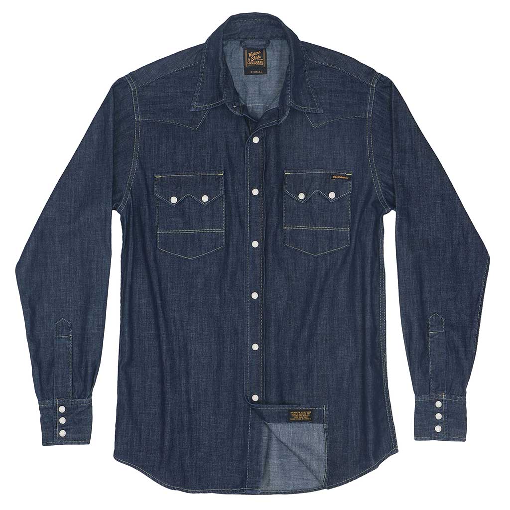 Long Sleeve Sawtooth Pocket 6.5 Denim Western Shirt - Dark Stone Wash #S010