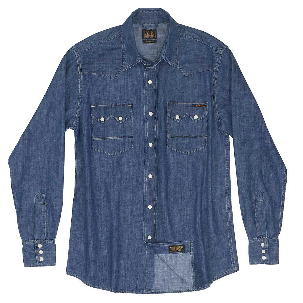 Long Sleeve Sawtooth Pocket 6.5 Denim Western Shirt - Medium Stone Wash #S011