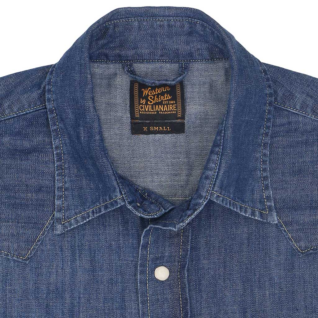 Long Sleeve Sawtooth Pocket 6.5 Denim Western Shirt - Medium Stone Wash #S011