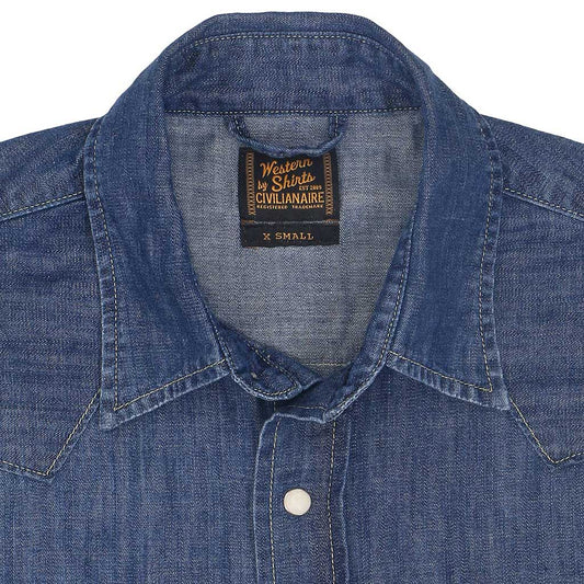 Long Sleeve Sawtooth Pocket 6.5 Denim Western Shirt - Medium Stone Wash #S011