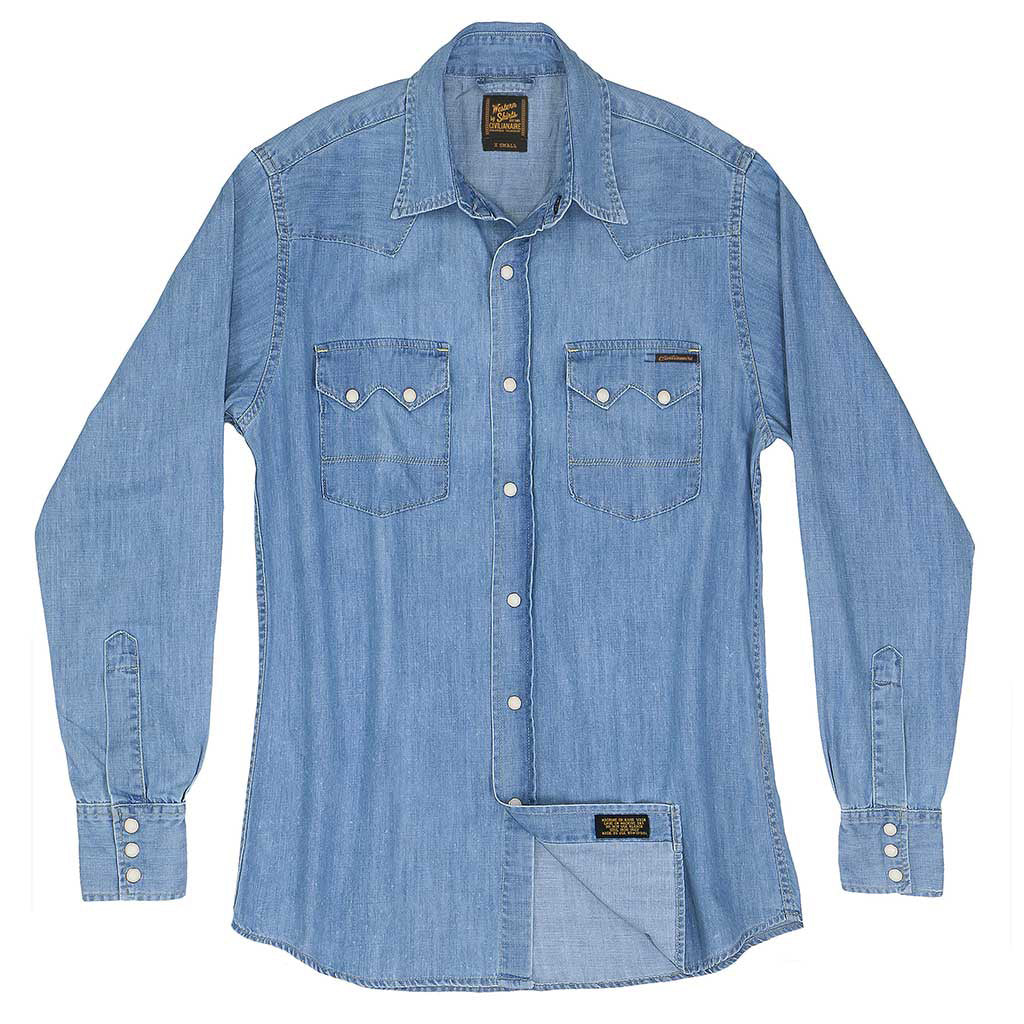 Long Sleeve Sawtooth Pocket 6.5 Denim Western Shirt - Light Stone Wash #S012