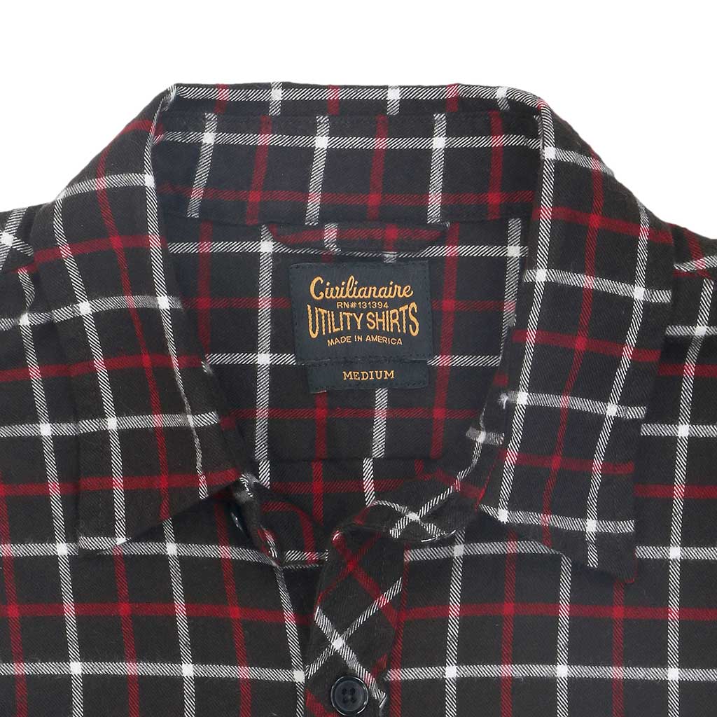 Long Sleeve Notch Flap Shirt Lightweight Flannel Plaid - Navy