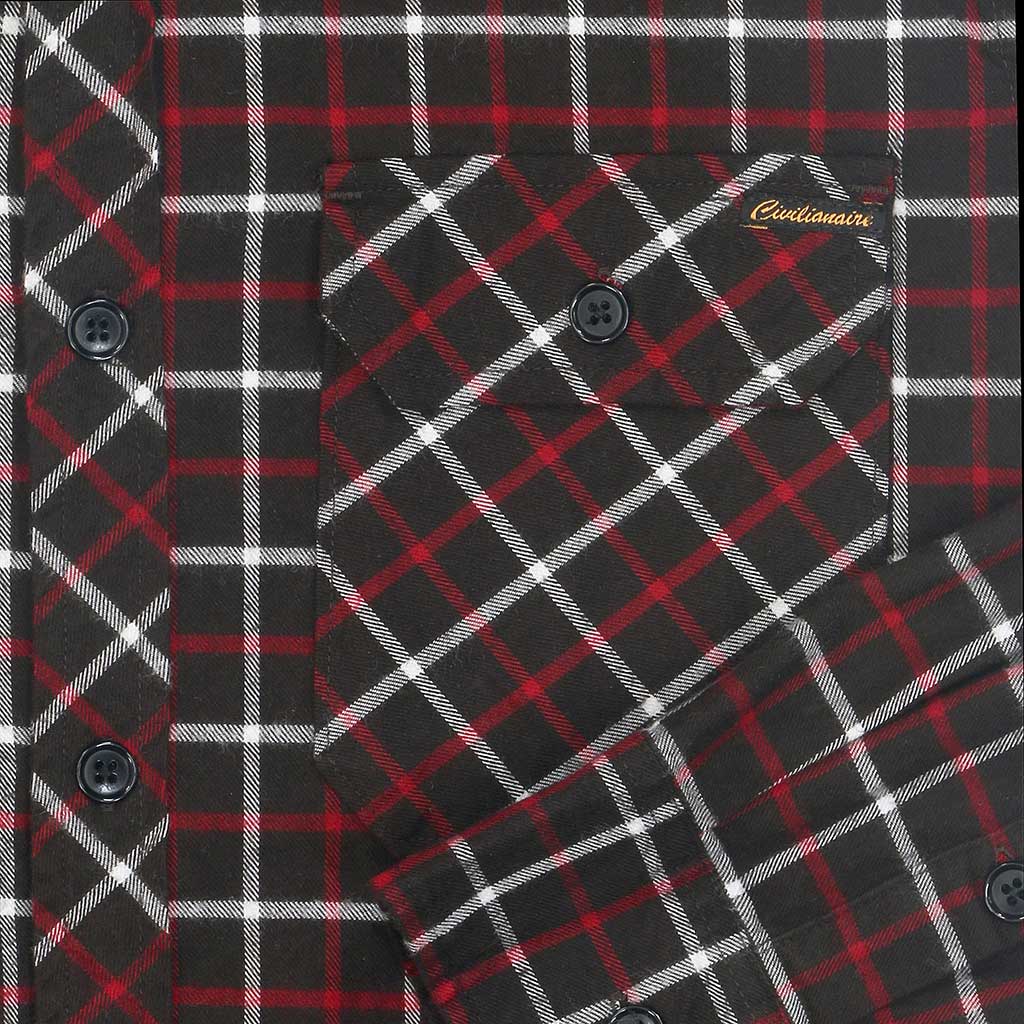 Long Sleeve Notch Flap Shirt Lightweight Flannel Plaid - Navy