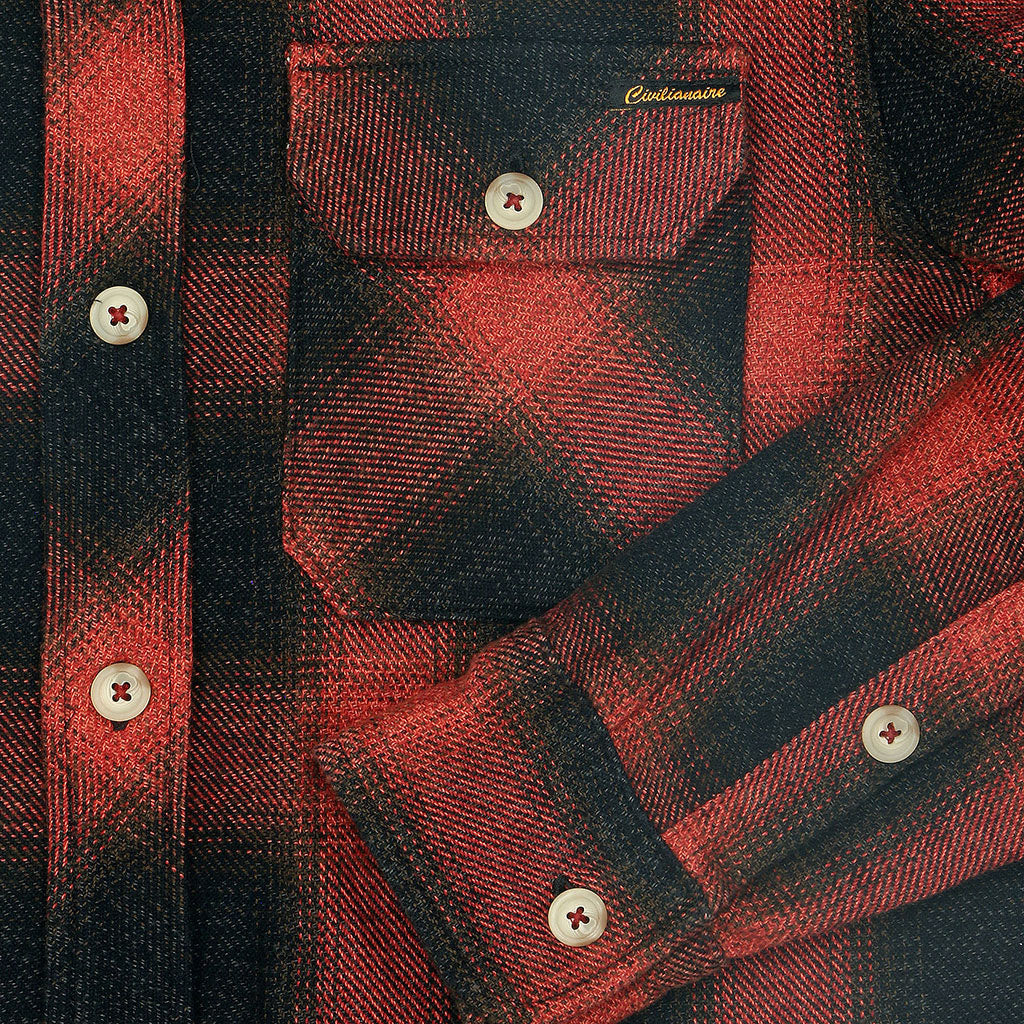 Long Sleeve 2 Notch Flap Pocket Shirt / JAPANESE COTTON Flannel - Red/Black