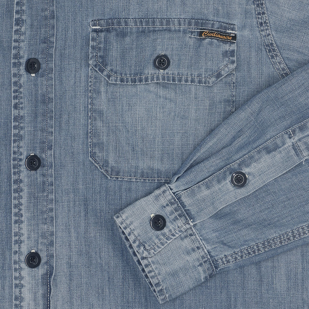 Long Sleeve Notch Flap Shirt 6 oz. Denim - SB Medium Indigo