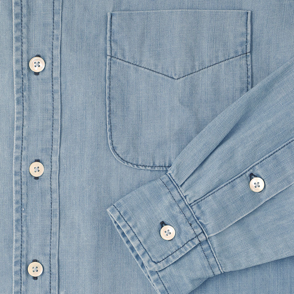 Long Sleeve 1 Pocket Shirt 6.5 oz. Denim - Light Stone Wash