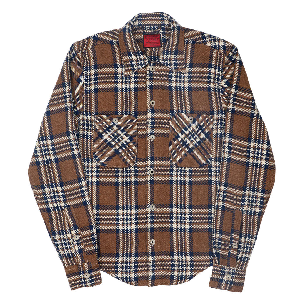 Long Sleeve 2 Pocket Shirt / JAPANESE COTTON Flannel - Brown/Blue/White